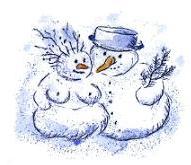 Weihnachten-Neujahr  Druckgrafik  Kaltnadel  / Aquarell  Titel : Schneemannpaar  -  zum vergrern auf die Grafik klicken